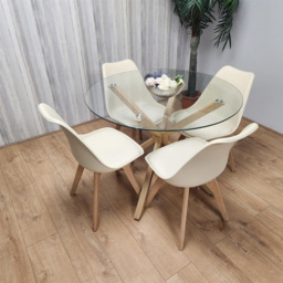 Kosy Koala 4 Seater Glass and Plastic Round Dining Table Set Oak Effect and Cream - Clear - Portland - Wilko - thumbnail 5