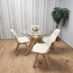 Kosy Koala 4 Seater Glass and Plastic Round Dining Table Set Oak Effect and Cream - Clear - Portland - Wilko - thumbnail 3