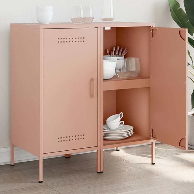vidaXL Single Door Pink Metal Sideboard Set of 2 - Size: 79 x 36 x 39cm - Wilko - image 1