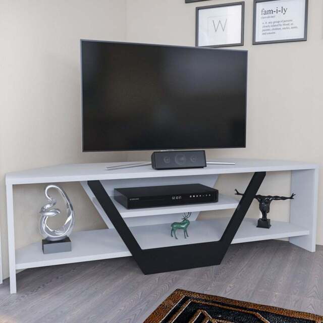 Decorotika Sares 2 Shelf White and Black Modern TV Unit - Size: 36.8 x 120 x 35cm - Multi - Wilko - image 1