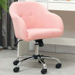 HOMCOM Fluffy Pink Height Adjustable Vanity Chair with Wheels - Size: Single - Wilko - thumbnail 1