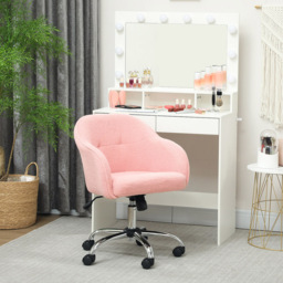 HOMCOM Fluffy Pink Height Adjustable Vanity Chair with Wheels - Size: Single - Wilko - thumbnail 4