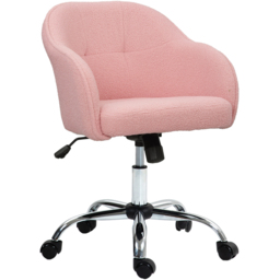 HOMCOM Fluffy Pink Height Adjustable Vanity Chair with Wheels - Size: Single - Wilko - thumbnail 3