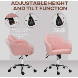 HOMCOM Fluffy Pink Height Adjustable Vanity Chair with Wheels - Size: Single - Wilko - thumbnail 7