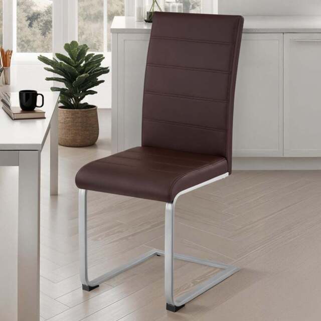 tectake Set of 6 Brown Cantilever High Backrest Dining Chair - Wilko - image 1