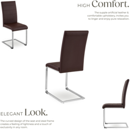 tectake Set of 6 Brown Cantilever High Backrest Dining Chair - Wilko - thumbnail 5