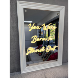 Splashbax You Were Born to Stand Out Mirror White Premium Gallery Frame LED Neon Wall Art - Size: 105 x 75 x 7cm - Multi - Wilko - thumbnail 3