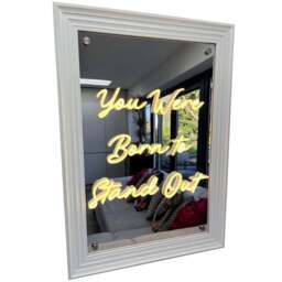 Splashbax You Were Born to Stand Out Mirror White Premium Gallery Frame LED Neon Wall Art - Size: 105 x 75 x 7cm - Multi - Wilko
