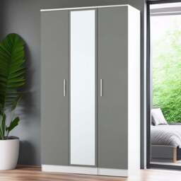 Crowndale Contrast 3 Door Dusk Grey and White Tall Mirrored Wardrobe Ready Assembled - Dusk Grey & White - Wilko - thumbnail 1