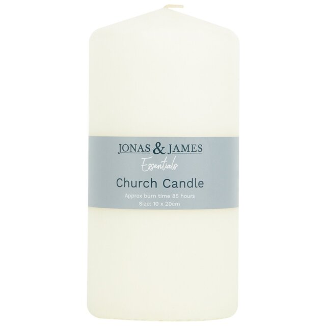Jonas and James Essentials Church Candle White 85hr 10 x 20cm - Jonas & James - Wilko - image 1