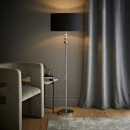 ValueLight Marissa Black Velvet Chrome Inner Shade Chrome Stacked Ball LED Floor Lamp - Size: 145 x 45 x 45cm - Silver - ValueLights - Wilko - thumbnail 3