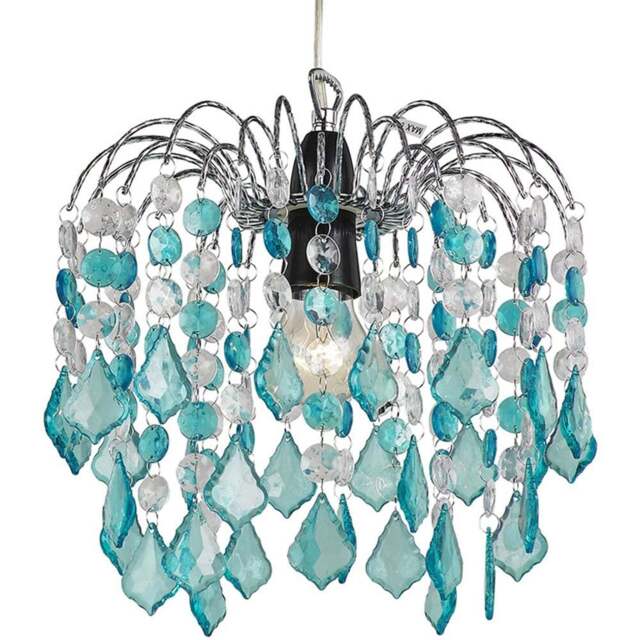 Happy Homewares Teal Acrylic Chrome Metal Frame Light Pendant Shade - Size: 28 x 26 x 26cm - Green - Wilko - image 1