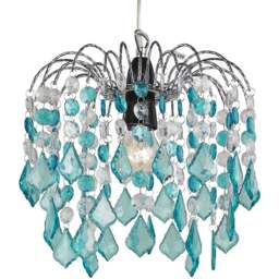 Happy Homewares Teal Acrylic Chrome Metal Frame Light Pendant Shade - Size: 28 x 26 x 26cm - Green - Wilko