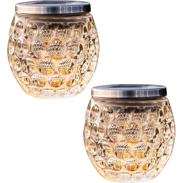 Garden Mile Dimple Jar Solar LED Light 2 Pack - Size: 10 x 9.5 x 9.5cm - Silver - Wilko - image 1