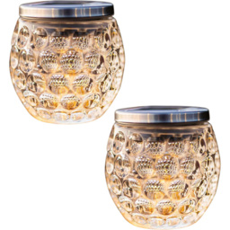 Garden Mile Dimple Jar Solar LED Light 2 Pack - Size: 10 x 9.5 x 9.5cm - Silver - Wilko