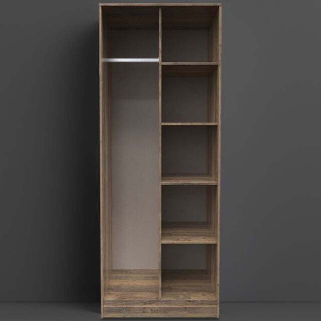 Crowndale Hong Kong Ready Assembled Vintage Oak Tall Open Wardrobe - Size: Doorless - Brown - Wilko - image 1