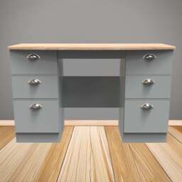 Crowndale Victoria 6 Drawer Dusk Grey and Oak Kneehole Computer Desk - Size: 41.5 x 127.5 x 79.5cm - Wilko