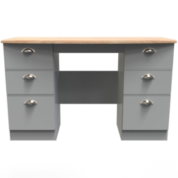 Crowndale Victoria 6 Drawer Dusk Grey and Oak Kneehole Computer Desk - Size: 41.5 x 127.5 x 79.5cm - Wilko - thumbnail 3
