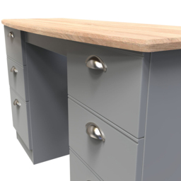 Crowndale Victoria 6 Drawer Dusk Grey and Oak Kneehole Computer Desk - Size: 41.5 x 127.5 x 79.5cm - Wilko - thumbnail 7