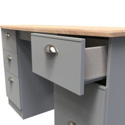 Crowndale Victoria 6 Drawer Dusk Grey and Oak Kneehole Computer Desk - Size: 41.5 x 127.5 x 79.5cm - Wilko - thumbnail 6