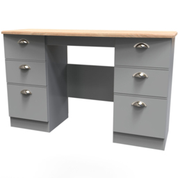 Crowndale Victoria 6 Drawer Dusk Grey and Oak Kneehole Computer Desk - Size: 41.5 x 127.5 x 79.5cm - Wilko - thumbnail 5