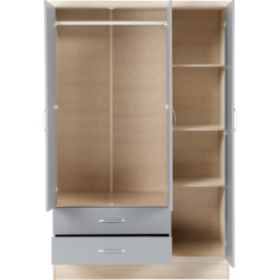 Seconique Nevada 3 Door 2 Drawer Grey Gloss and Light Oak Veneer Mirror Wardrobe - Size: 3 Door, 2 Drawer - Wilko - thumbnail 5