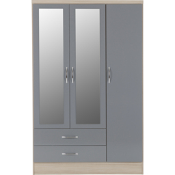 Seconique Nevada 3 Door 2 Drawer Grey Gloss and Light Oak Veneer Mirror Wardrobe - Size: 3 Door, 2 Drawer - Wilko - thumbnail 4