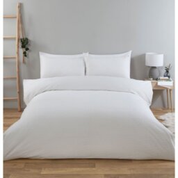 Elise Crinkle Duvet Cover and Pillowcase Set - White/Double - Wilko