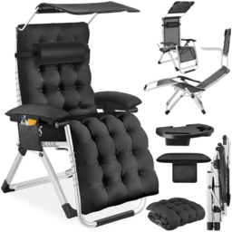 tectake Cirrus Black Folding Plush Padding Sun Lounger with Sun Shade - Size: 168 x 84 x 103cm - Wilko - thumbnail 3