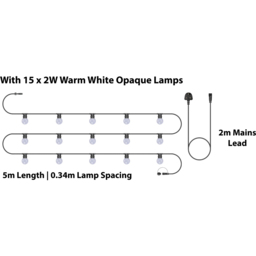 Eagle Connect Festoon 15 Warm White Opaque Lamps LED String Light 5m - Size: 51 x 40 x 9cm - BLACK - Wilko - thumbnail 6