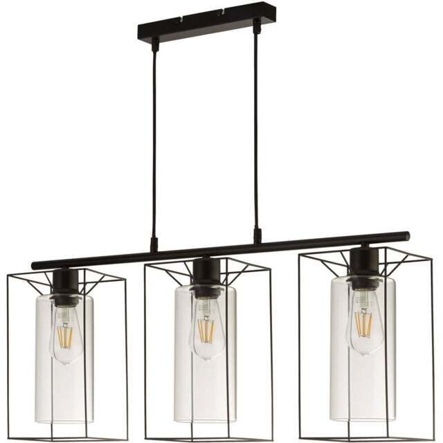 Lighting Collection 3 light Bar Black Frame Clear Inner Glass Pendant Light - Size: 137 x 75.5 x 15cm - Wilko - image 1