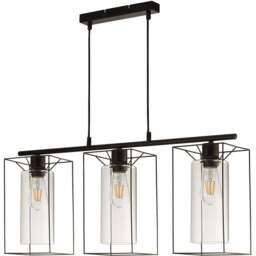 Lighting Collection 3 light Bar Black Frame Clear Inner Glass Pendant Light - Size: 137 x 75.5 x 15cm - Wilko