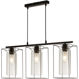 Lighting Collection 3 light Bar Black Frame Clear Inner Glass Pendant Light - Size: 137 x 75.5 x 15cm - Wilko - thumbnail 4