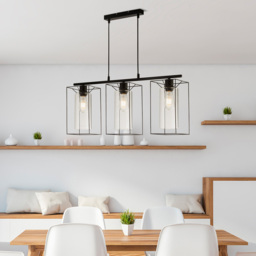 Lighting Collection 3 light Bar Black Frame Clear Inner Glass Pendant Light - Size: 137 x 75.5 x 15cm - Wilko - thumbnail 3