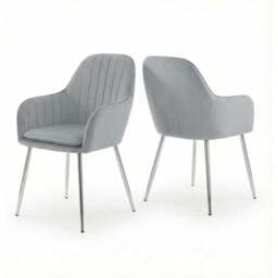 Alivio Set of 2 Grey Velvet Upholstered Dining Chairs - Wilko - thumbnail 3