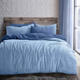 Velosso King Size Light French Blue Teddy Fleece Reversible Duvet Set - Wilko
