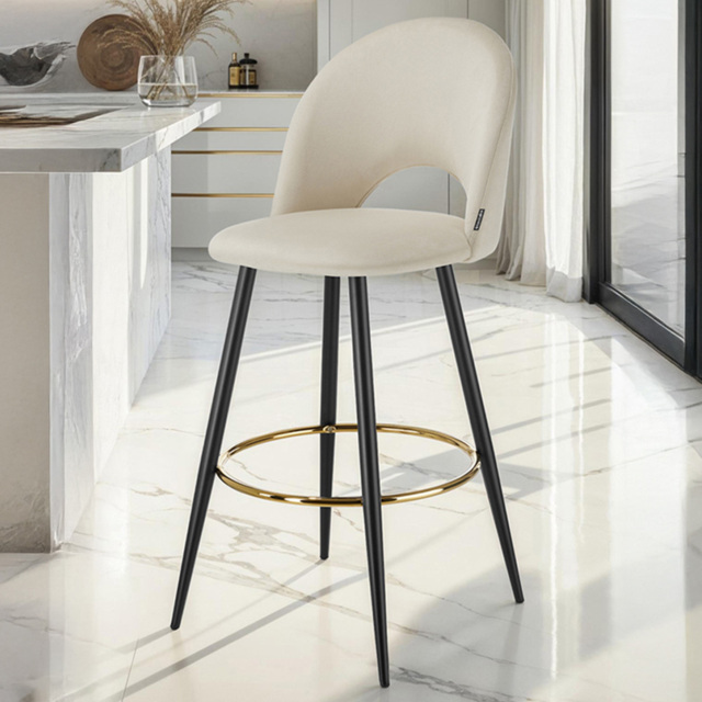 tectake Rachel Cream and Black Velvet Look Bar Stool Set of 2 - Wilko - image 1