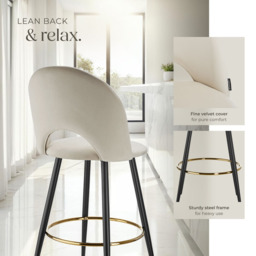tectake Rachel Cream and Black Velvet Look Bar Stool Set of 2 - Wilko - thumbnail 6