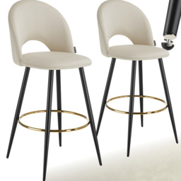 tectake Rachel Cream and Black Velvet Look Bar Stool Set of 2 - Wilko - thumbnail 3