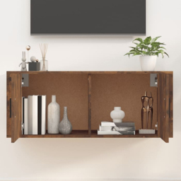 vidaXL 2 Door Smoked Oak Wide Wall Mounted TV Cabinet - Size: 40 x 100 x 34.5cm - Brown - Wilko