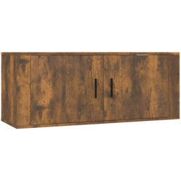 vidaXL 2 Door Smoked Oak Wide Wall Mounted TV Cabinet - Size: 40 x 100 x 34.5cm - Brown - Wilko - thumbnail 3