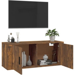 vidaXL 2 Door Smoked Oak Wide Wall Mounted TV Cabinet - Size: 40 x 100 x 34.5cm - Brown - Wilko - thumbnail 6