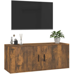 vidaXL 2 Door Smoked Oak Wide Wall Mounted TV Cabinet - Size: 40 x 100 x 34.5cm - Brown - Wilko - thumbnail 4