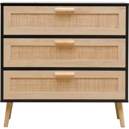 FurnitureHMD 3 Drawer Black and Natural Rattan Woven Front Wooden Chest of Drawers - Wilko - thumbnail 4