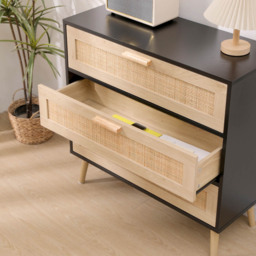 FurnitureHMD 3 Drawer Black and Natural Rattan Woven Front Wooden Chest of Drawers - Wilko - thumbnail 6