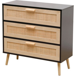 FurnitureHMD 3 Drawer Black and Natural Rattan Woven Front Wooden Chest of Drawers - Wilko - thumbnail 3