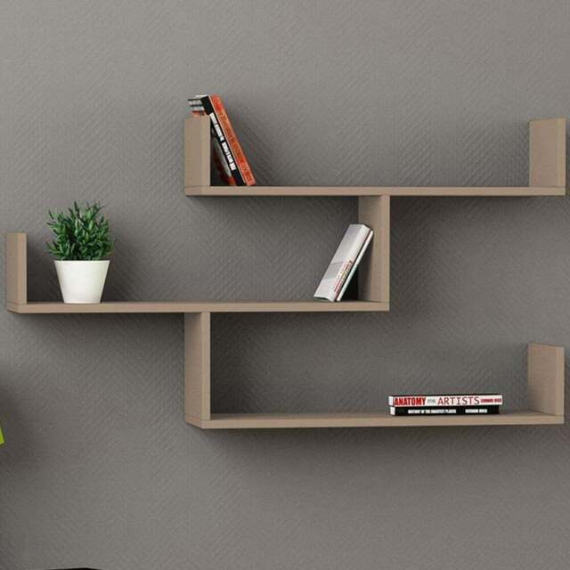 Decortie Tibet 3 Shelf Mocha Grey Modern Wall Mounted Bookcase - Wilko - image 1