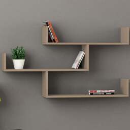 Decortie Tibet 3 Shelf Mocha Grey Modern Wall Mounted Bookcase - Wilko - thumbnail 1