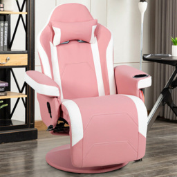 Costway Pink Electric Massage Gaming Chair with Cup Holder - Size: 101 x 65 x 45cm - Wilko