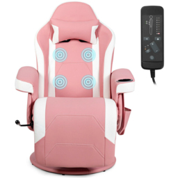 Costway Pink Electric Massage Gaming Chair with Cup Holder - Size: 101 x 65 x 45cm - Wilko - thumbnail 3